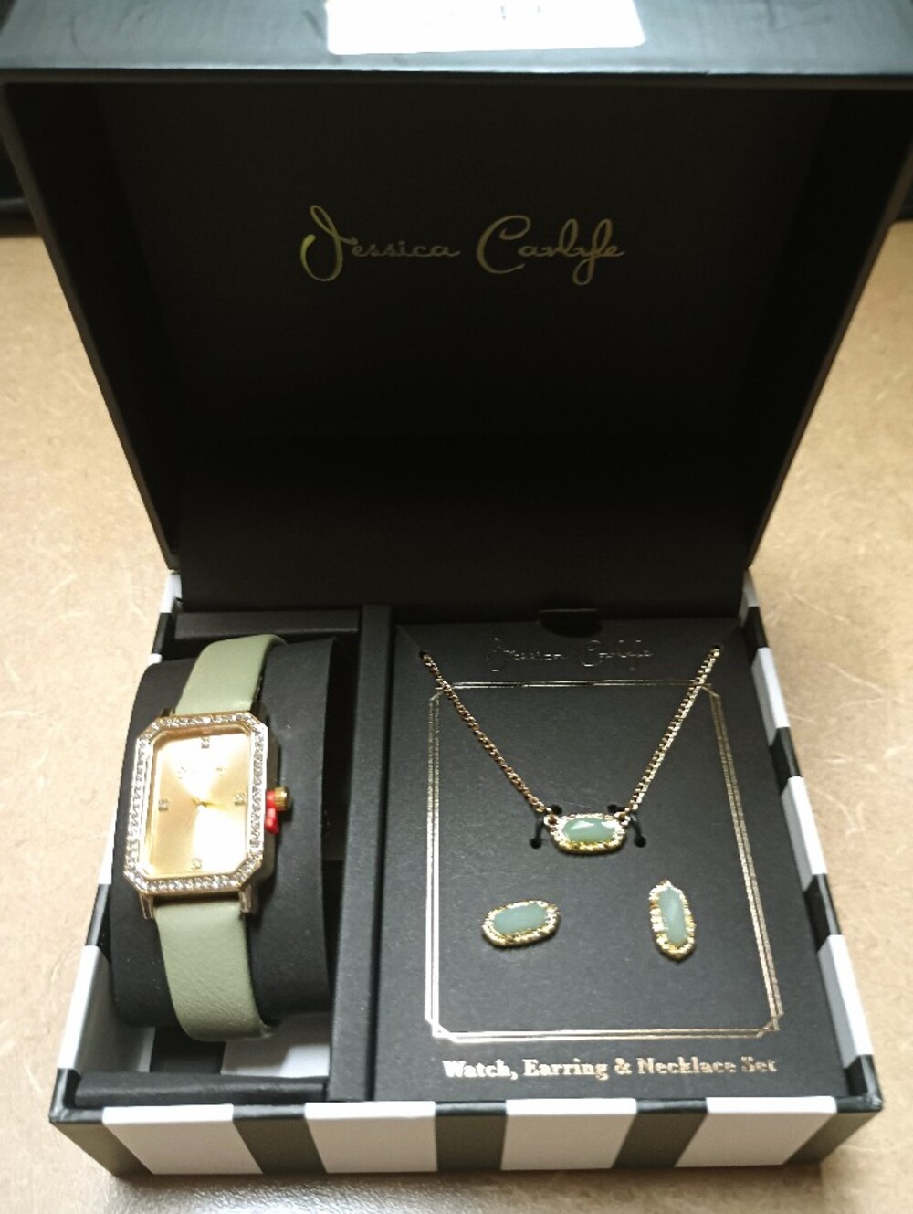 NWT Jessica Carlyle Green Stone Watch, Necklace & Earring Set
